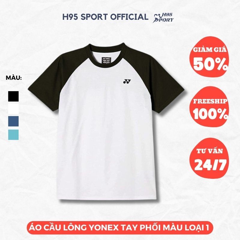 Áo cầu lông unisex Yonex màu trắng pha tay đen chất đẹp loại 1 sử dụng trong thi đấu, tập luyện - H95 Sport Official