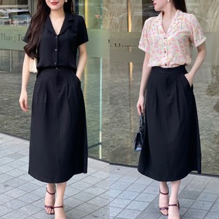Áo sơ mi mix chân váy linen