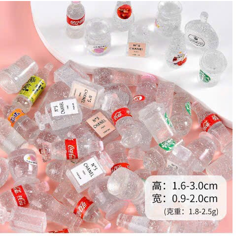 SET 10 / 50 trai Mô hình chai kim tuyến bia và nước giải khát đồ chơi trang trí nhà búp bê