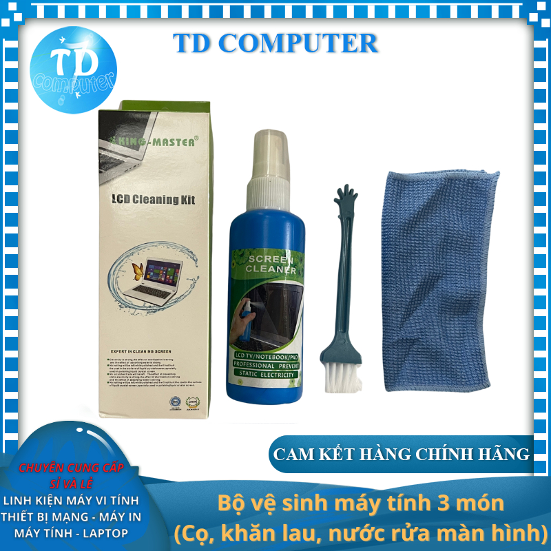 Bộ vệ sinh máy tính 3 món gồm (Cọ, Khăn lau, Nước rửa màn hình) - Hãng phân phối