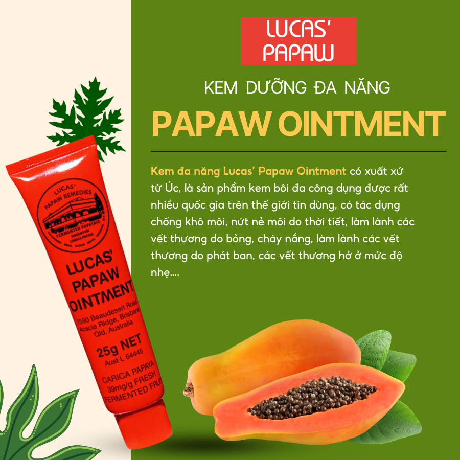 Kem đu đủ đa năng bôi ngoài da Lucas Papaw Ointment Úc (25g) giúp mờ sẹo, chàm, nẻ cho mọi lứa tuổi