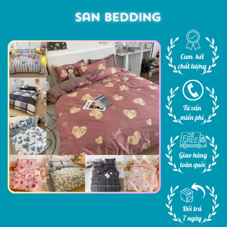 Bộ chăn ga gối cotton poly hoa 4 món hàng nhập khẩu