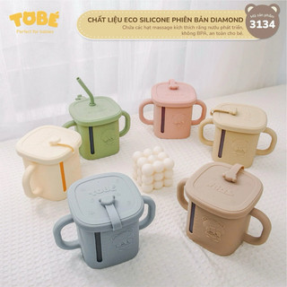 Cốc uống nước ống hút eco silicone tobé đa năng cao cấp an toàn tập uống tay cầm vạch chia ml ống hút đựng đồ ăn hoa