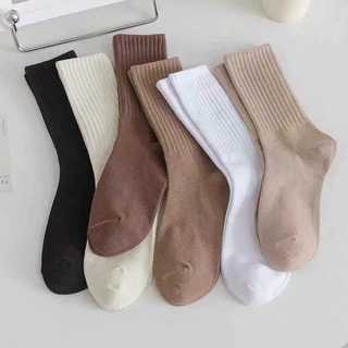 Set 5 đôi tất cao cổ trơn gân tông màu pastel