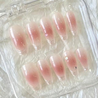 Móng tay giả ombre hồng đào gel thạch hàn quốc cute - nail box sơn loang thạch đào dễ thương