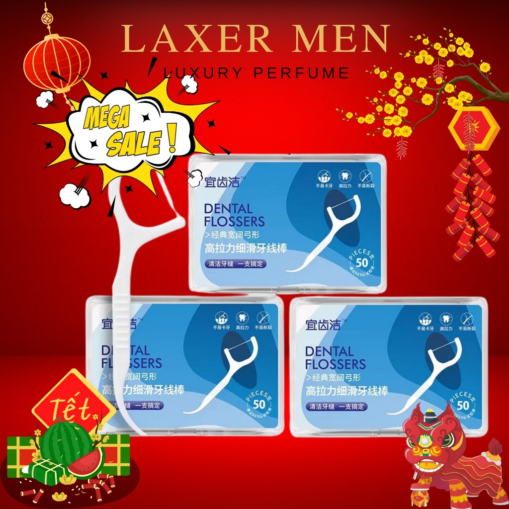 Tăm chỉ nha khoa hộp 50 Cây Dental Flossers tăm chỉ vệ sinh răng miệng - Laxer Men