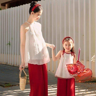Bộ yếm đũi trắng quần đỏ (đồ đôi mẹ và bé) Tiny Winy S215