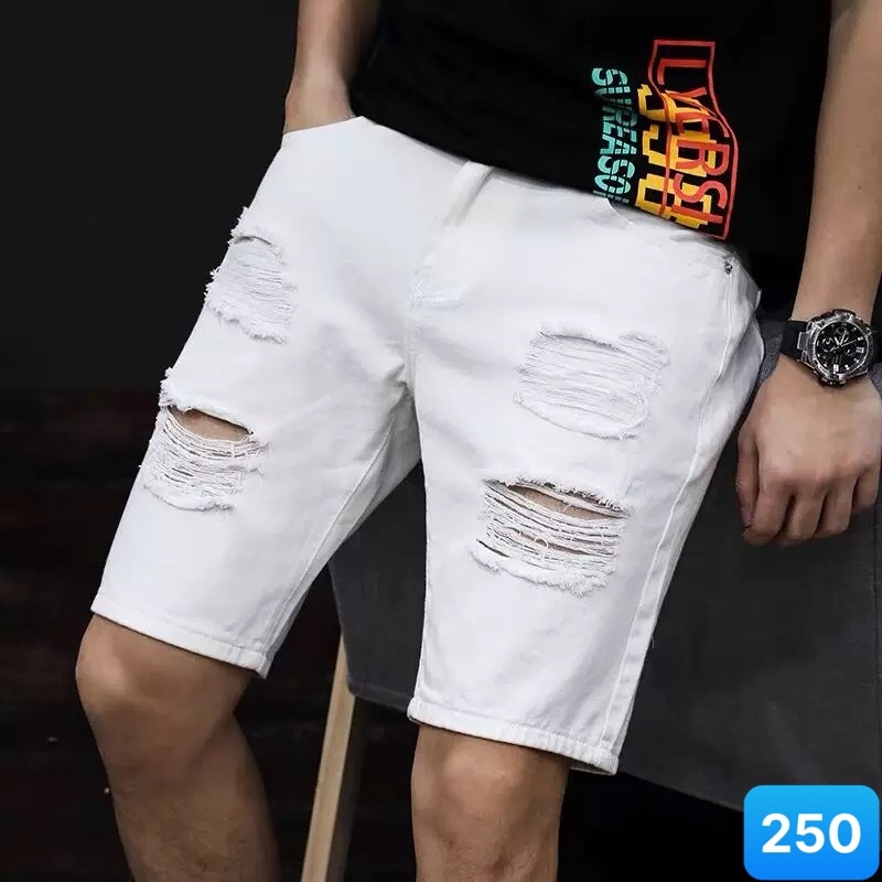 Quần short jean nam màu trắng rách gối chất bò cotton cao cấp quần short nam NHIỀU MẪU ĐẸP QS250