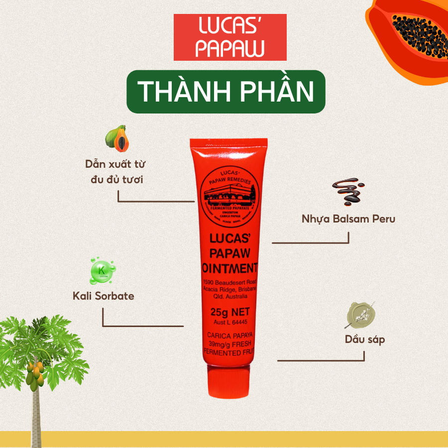 Kem đu đủ đa năng bôi ngoài da Lucas Papaw Ointment Úc (25g) giúp mờ sẹo, chàm, nẻ cho mọi lứa tuổi