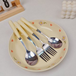 Bộ chén sứ ,bộ dụng cụ , muỗng , đũa , thìa ăn cơm gia đình hoa kem siêu đáng yêu - Gốm sứ shunhui