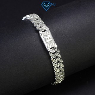Vòng tay cuban bạc nam đính đá sang trọng bản nhỏ 8mm khoá hộp gắn chữ theo tên độc đáo LTA0147 - Trang Sức TNJ