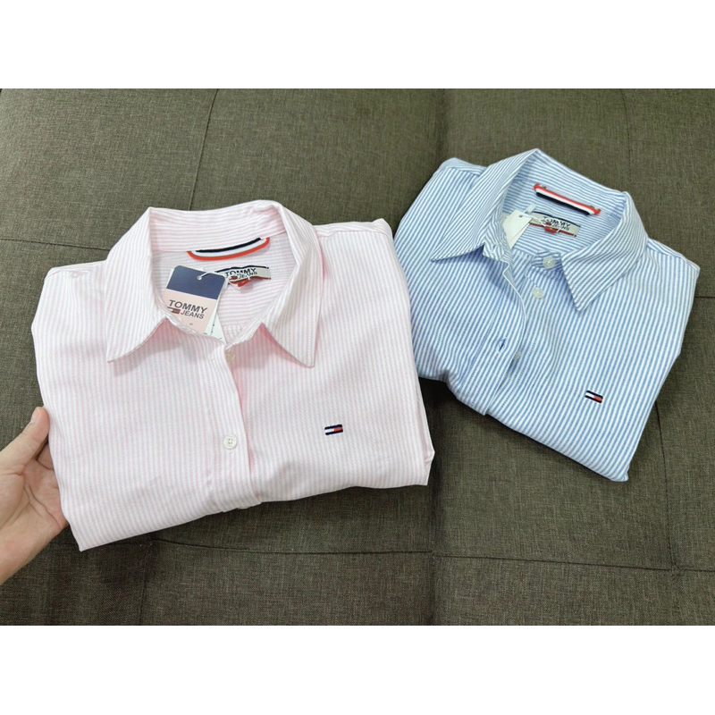 Sơmi sọc thêu logo TM tay ngắn