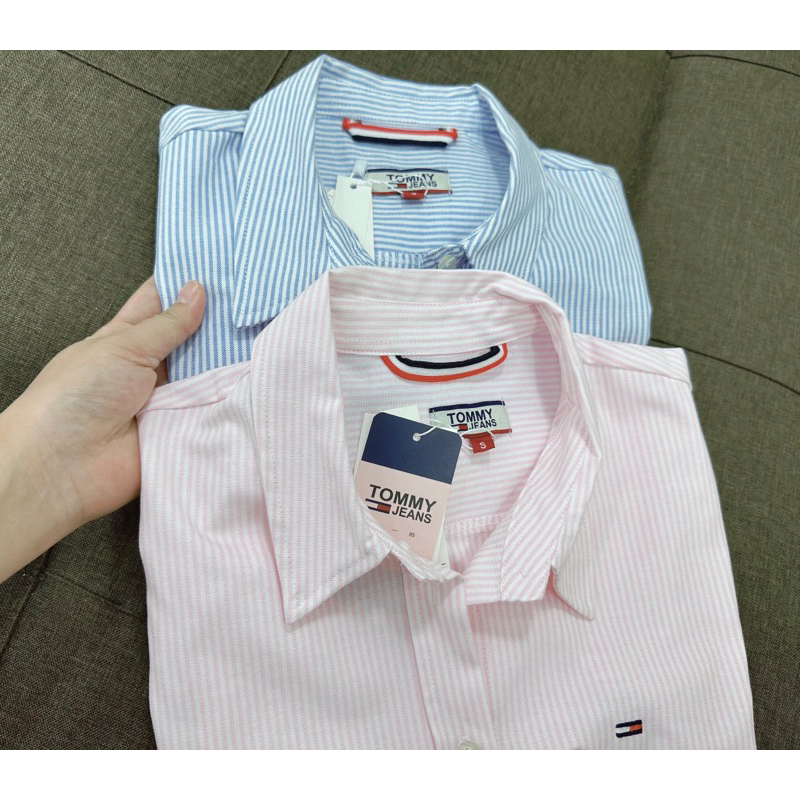 Sơmi sọc thêu logo TM tay ngắn