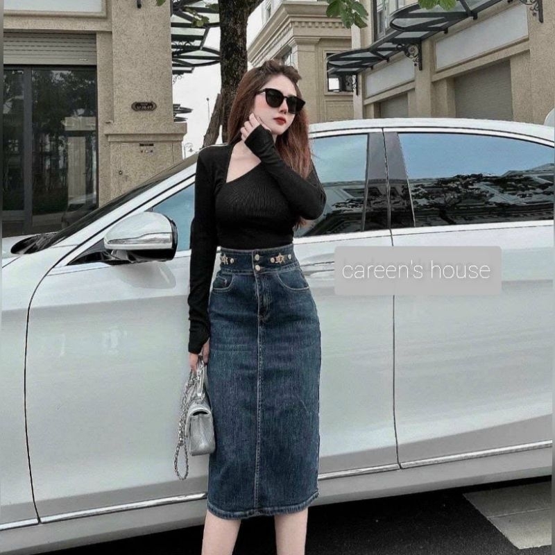 Chân váy Jean kèm đai da Dior chất lượng 🎀