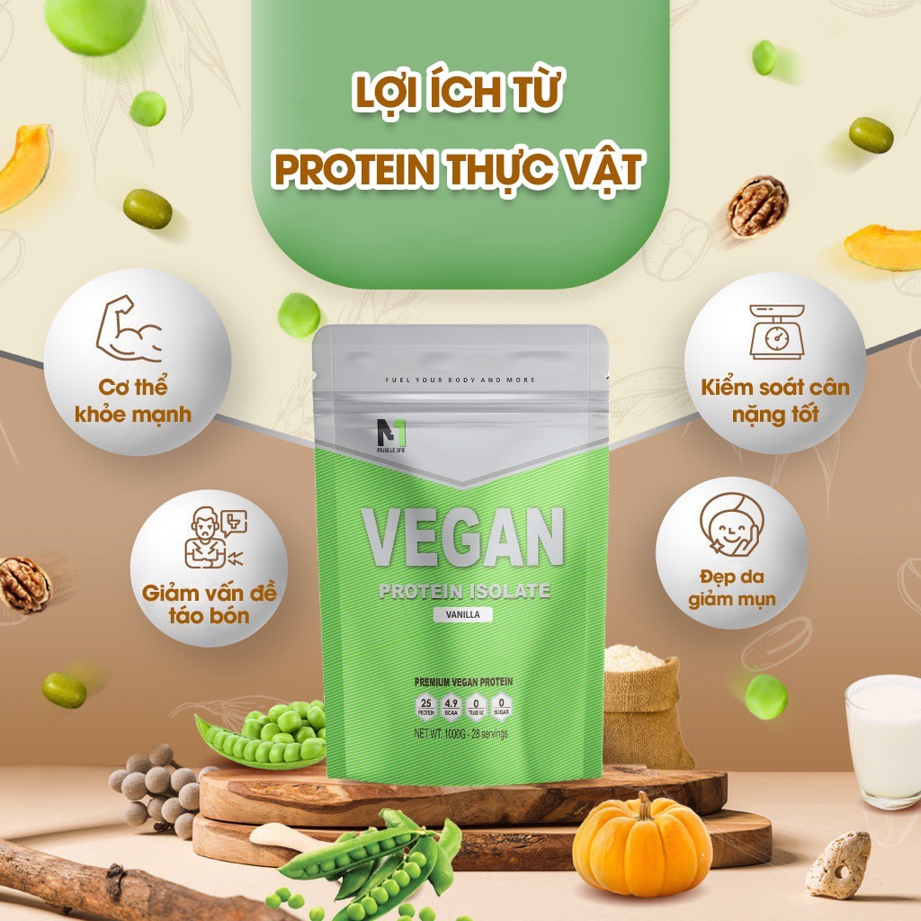 Whey Protein Thực Vật- Sữa Tăng Cân giảm mỡ- Vegan Protein [combo 2 túi + quà tặng]
