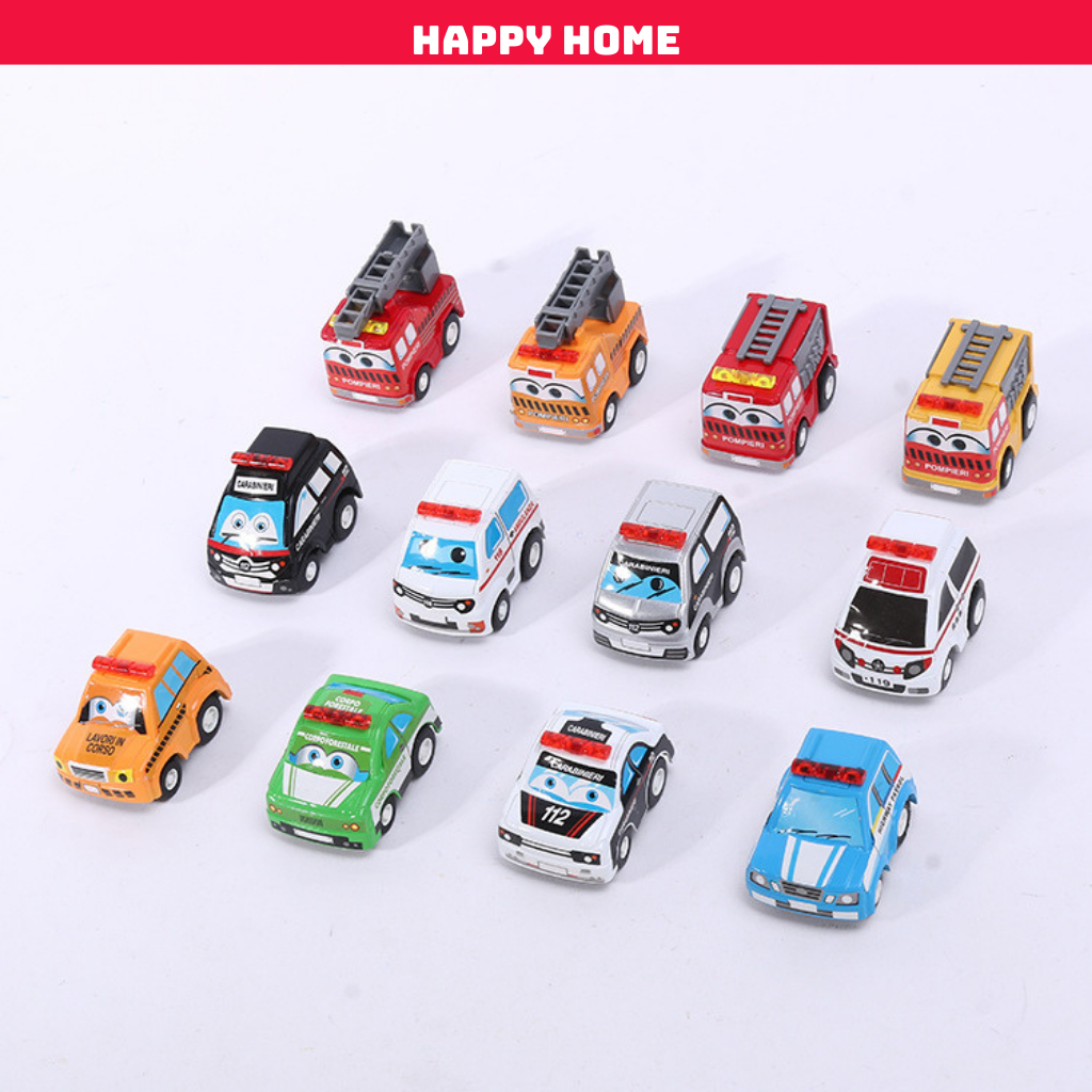 Bộ 12 xe đồ chơi trẻ em nhiều loại xe, nhựa ABS an toàn