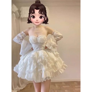 M94 - Váy lụa phối lưới 3 lớp công chúa cúp ngực tay loe tháo rời dáng xòe viền bèo hấp dẫn