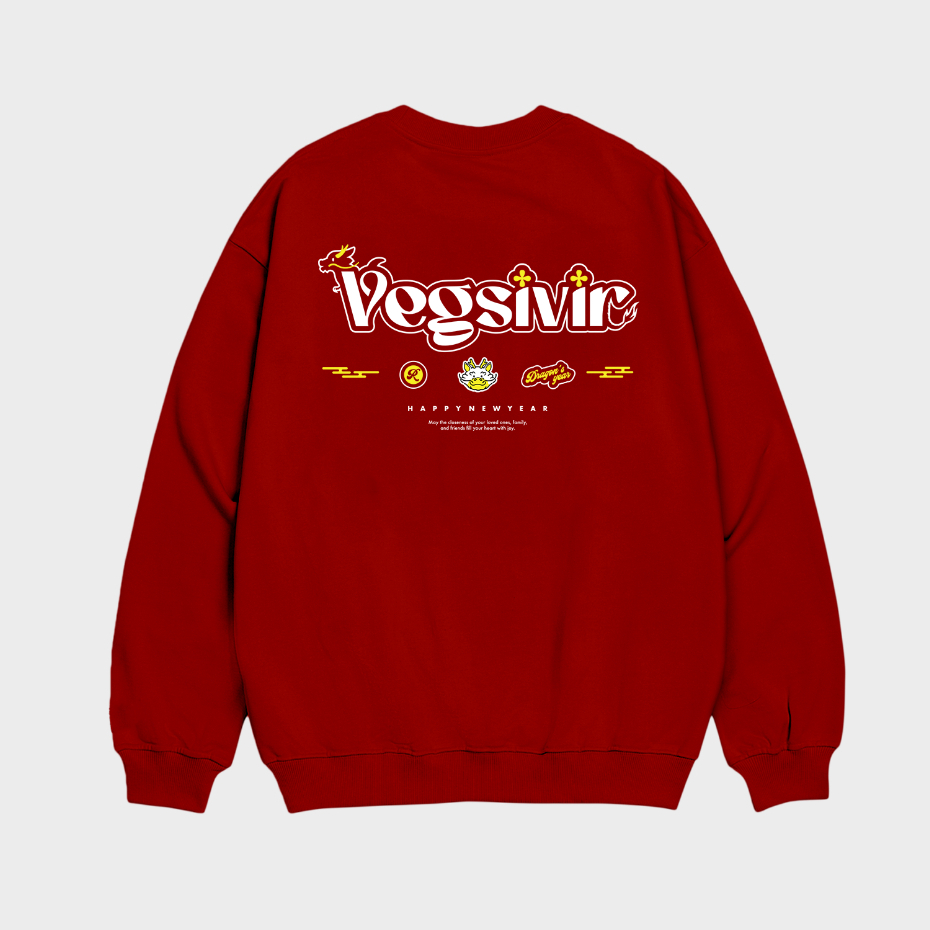 Áo sweater nỉ chân cua Vegsivir DRAGON'S YEAR | Dragon's Year / Màu Đỏ.