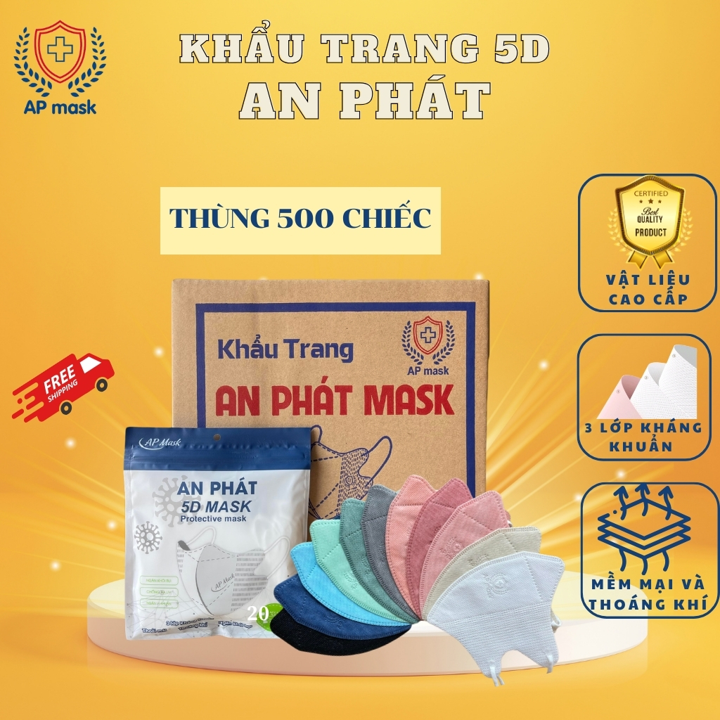 Thùng 500 chiếc khẩu trang 5D An Phát chống bụi, chống tia UV