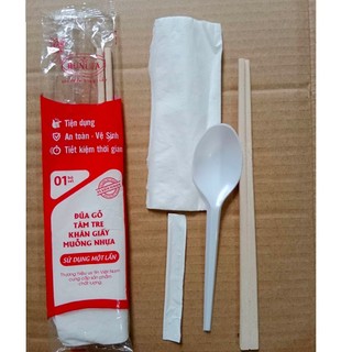 Combo 100 bộ đũa muỗng giấy tăm.