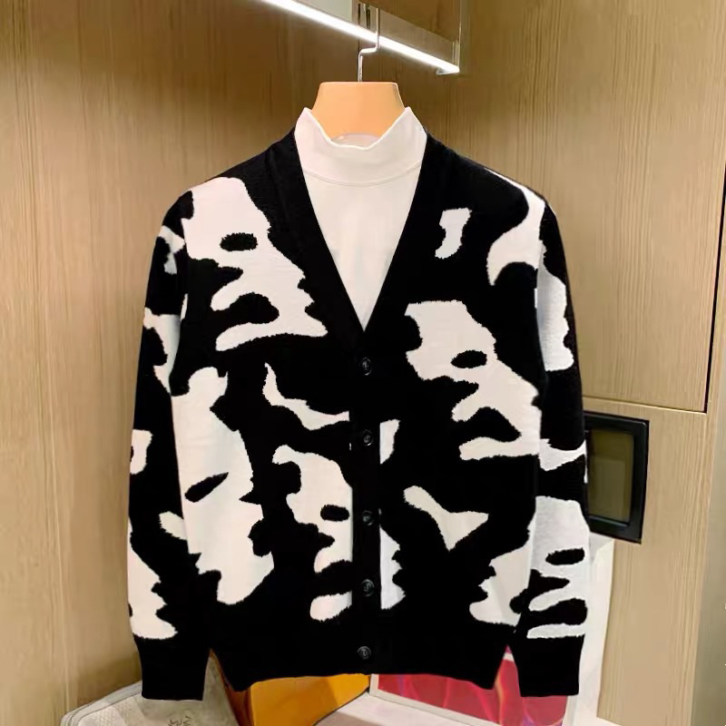 Áo khoác Cardigan, áo khoác Cardigan cho nam giới họa tiết bò sữa nổi bật xu hướng thời trang Thu / Đông 2023
