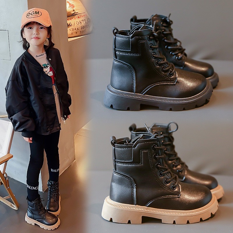 Boot Trẻ Em - Giày Boot Cao Cổ Da Mềm Khóa Kéo Phối Dây Cho Bé Trai Bé Gái Size từ 26 đến 37 Mã Mới 
