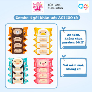 Combo 4 gói khăn giấy ướt Agi cho bé 100 tờ không hương