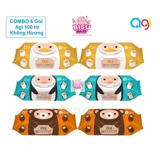 Combo 6 Gói Khăn Ướt Agi 100 Tờ Không Hương MẪU MỚI