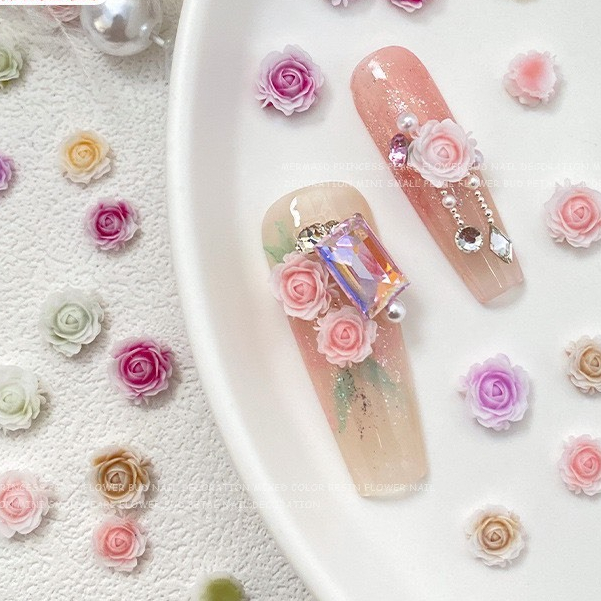 Sét charm nail hoa hồng gắn móng