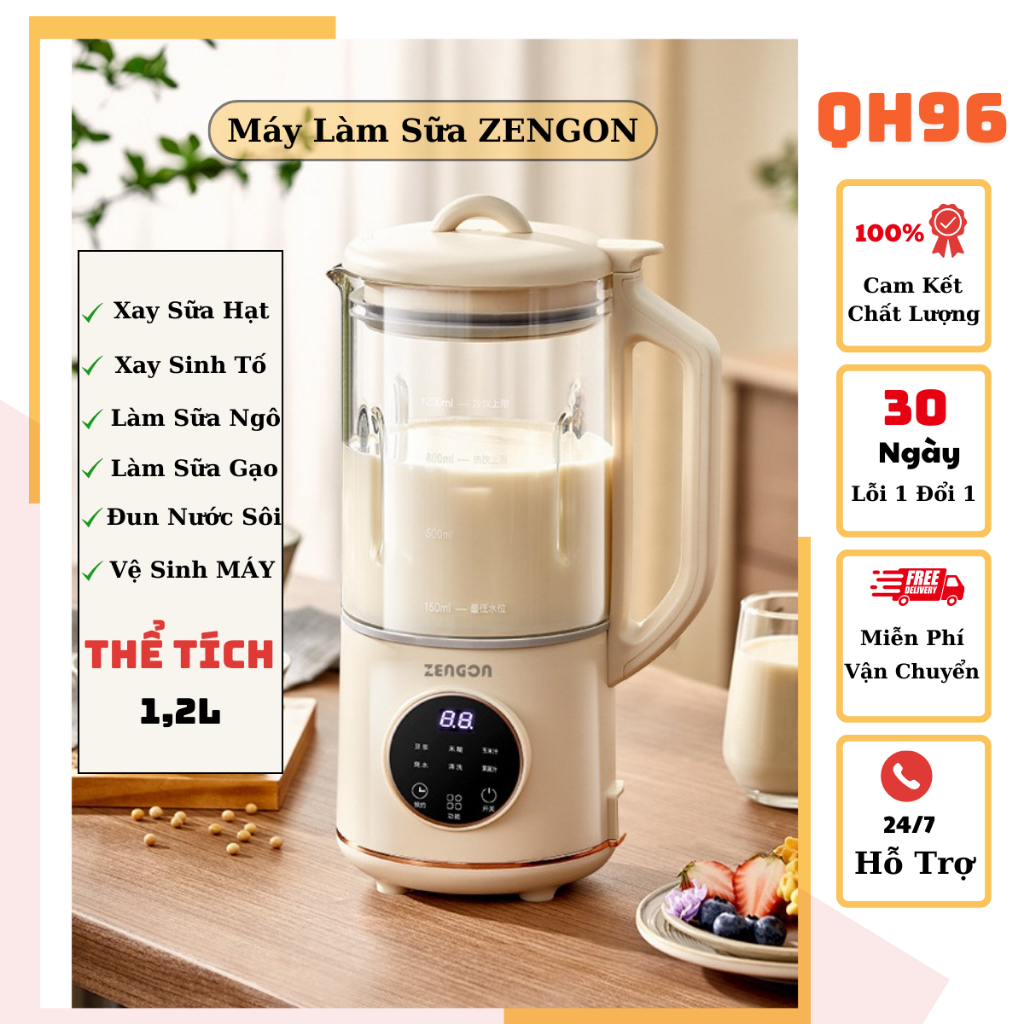 Máy làm sữa hạt ZENGON cối thủy tinh thể tích 1.2 LÍT - Máy Xay Đa Năng ZENGON CAO CẤP - QH96