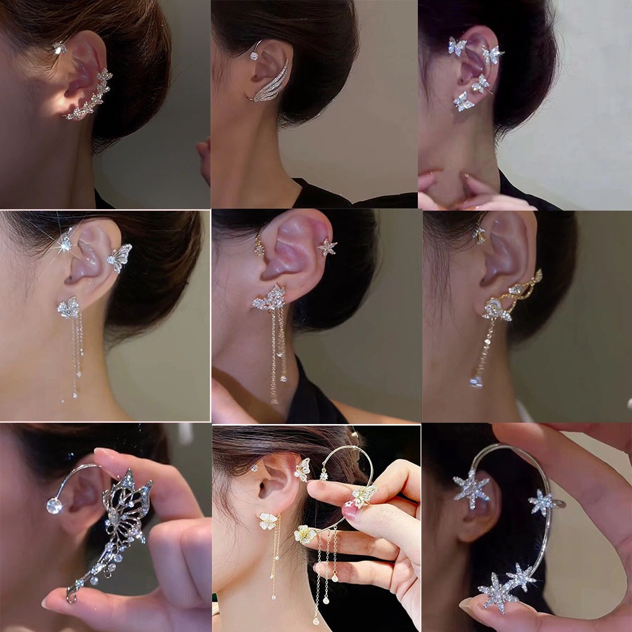 Khuyên Tai kẹp vành nữ BST họa tiết Mayconner (có thể bóp chỉnh)
