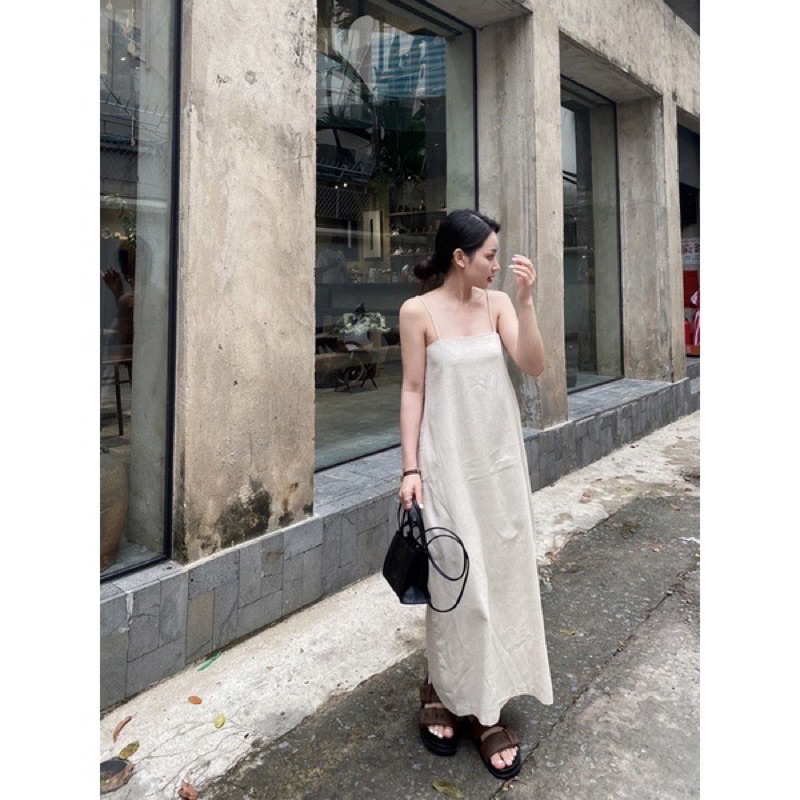 đầm ống suông linen màu muối tiêu brand sushi clothing