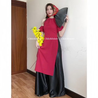 Áo dài yếm đỏ + quần đen - Chitchitstore