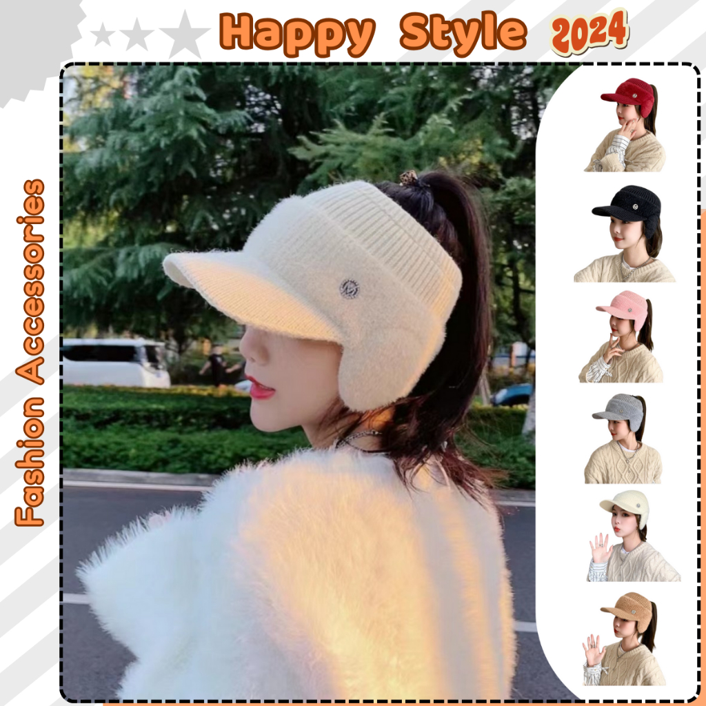Mũ Len Hở Chóp Nón Lưỡi Trai Nửa Đầu Lông Chữ M Che Tai Giữ Ấm Mùa Đông Form Unisex Nam Nữ N173 – Happy Style