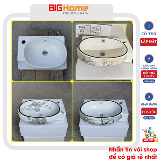 Chậu rửa mặt lavabo góc hoa văn treo tường hoặc đặt bàn kt 42x28cm