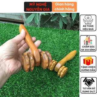 Cây lăn massage toàn thân bằng gỗ Bách Xanh 2 bánh hỗ trợ đau mỏi lưng cổ vai gáy