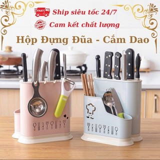 HỘP ĐỰNG ĐŨA THÌA - HỘP CẮM DAO CÓ MÓC TREO NHỰA VN ( GIAO MÀU NGẪU NHIÊN )