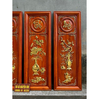 Tranh tứ bình gỗ hương đỏ