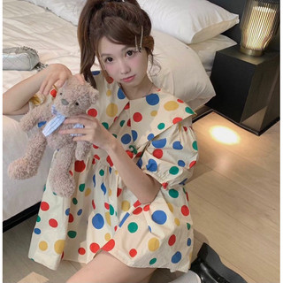  Áo Babydoll Form Rộng Cổ Búp Bê Chấm Bi Phong Cách Korean 