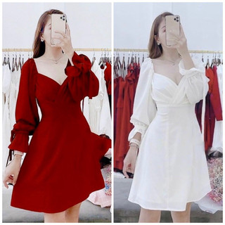 Đầm dự tiệc xếp li ngực tay dài 2 màu xuongvnxk (kèm hình thật)