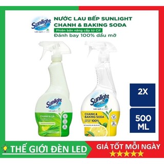 COMBO 2 Chai nước lau Sunlight chanh sả + Nước lau bếp Sunlight Chanh Baking soda 500ml