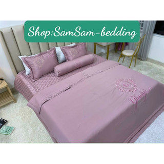 Bộ chăn ga gối phi lụa phủ trần bông,set 5 món chăn ga gối phủ trần bông dày dặn đủ size 1 sẵn tại SamSam-bedding