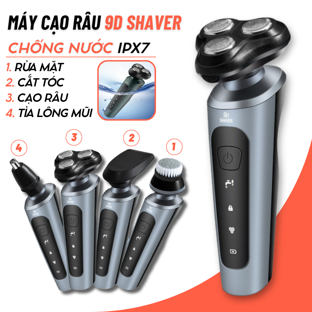 Máy Cạo Râu cho nam 9D Shaver 4in1 Tặng Kèm 6 Phụ Kiện Cao Cấp