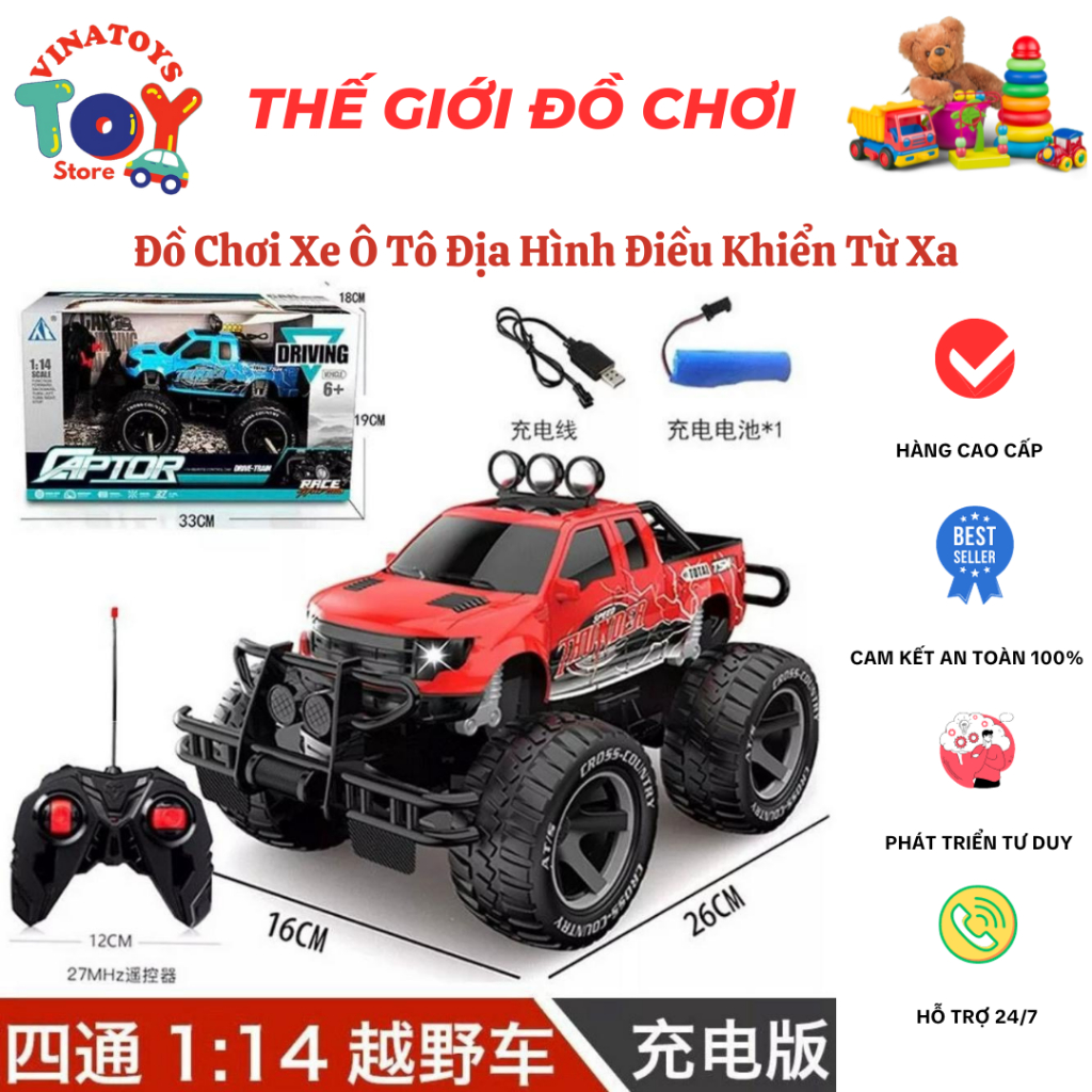 Đồ Chơi Xe Ô Tô Địa Hình Điều Khiển Từ Xa VINATOYS, Di Chuyển 4 Chiều Động Cơ Mạnh Mẽ, An Toàn Cho Bé (Sử Dụng Pin Sạc)