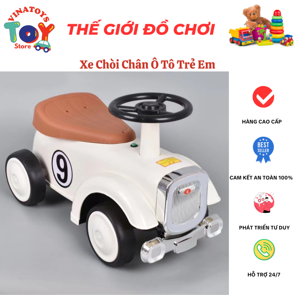 Xe Chòi Chân Ô Tô Trẻ Em VINATOYS, Phát Nhạc Có Đèn Led Yên Xe Rộng Rãi Cao Cấp, Nhựa PP An Toàn Cho Bé