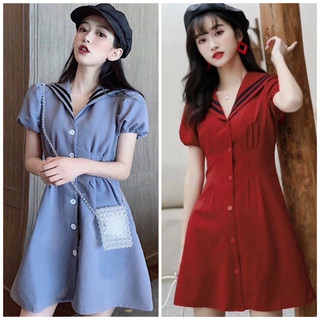 Đầm cổ thuỷ thủ viền đen 2 màu xuongvnxk