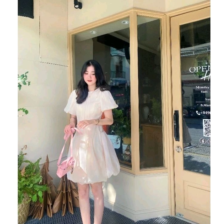 CASON - Đầm tơ tay bồng Hailey