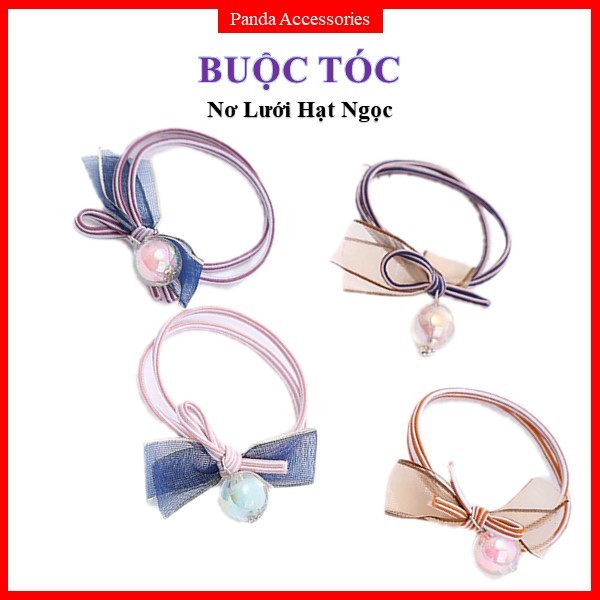 Dây cột tóc, buộc tóc nơ lưới hạt ngọc - BT002