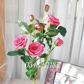 Hoa hồng giả cao cấp / cành hồng lụa 7 bông dài 75 cm, cắm hoa để bàn
