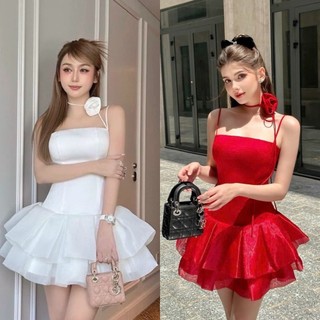 Set áo hai dây tầng xoè choker hoa kèm short